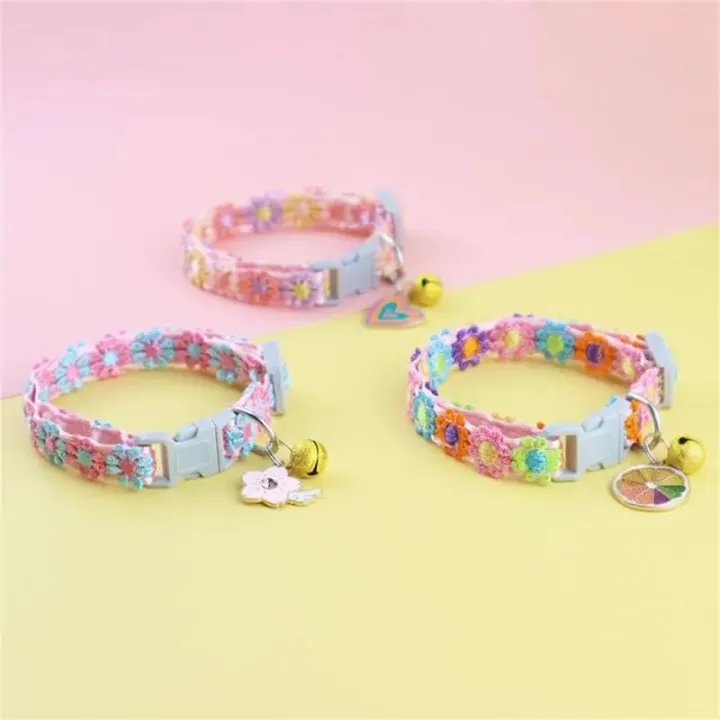 Fashion Rainbow Flower Cat Collar With Bell