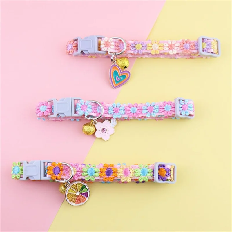 Fashion Rainbow Flower Cat Collar With Bell - Image 5