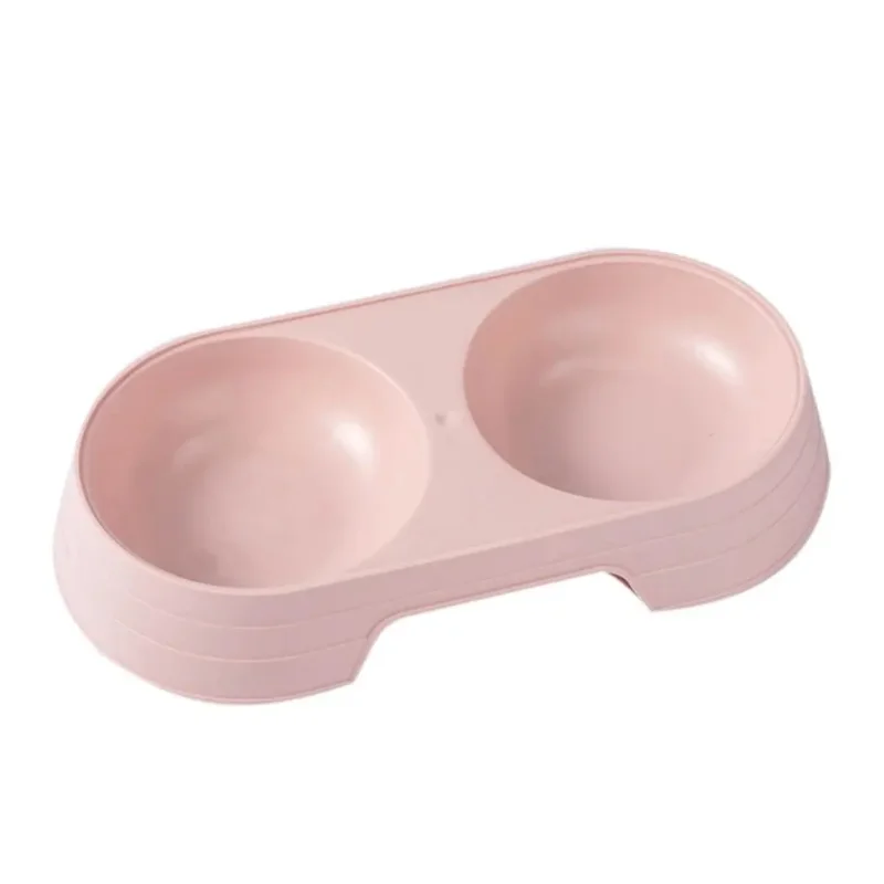 Pet Dishes Solid Color Double Bowl PP Material Cat Food Dispenser for Indoor