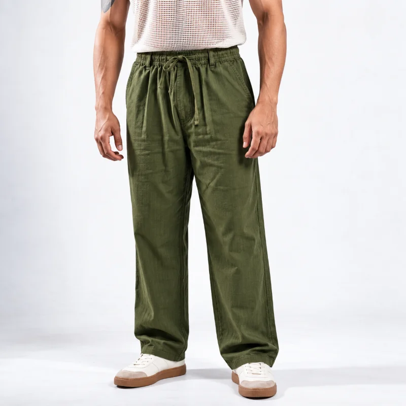 Remi Cotton Relaxed Fit Trouser - (Black + Olive Green) - Image 2