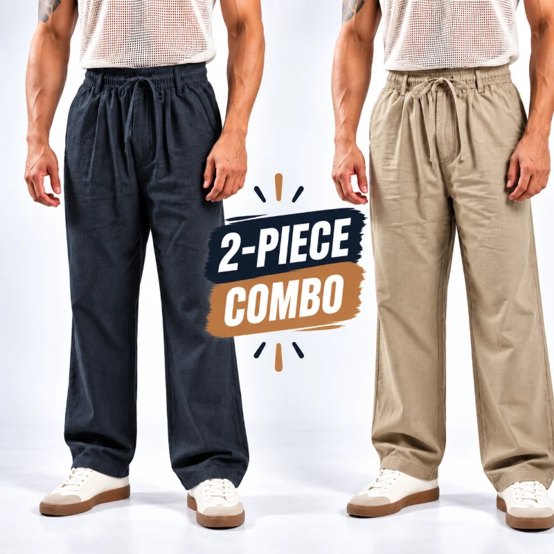 Remi Cotton Relaxed Fit Trouser - (Light Beige + Dark Navy Blue)