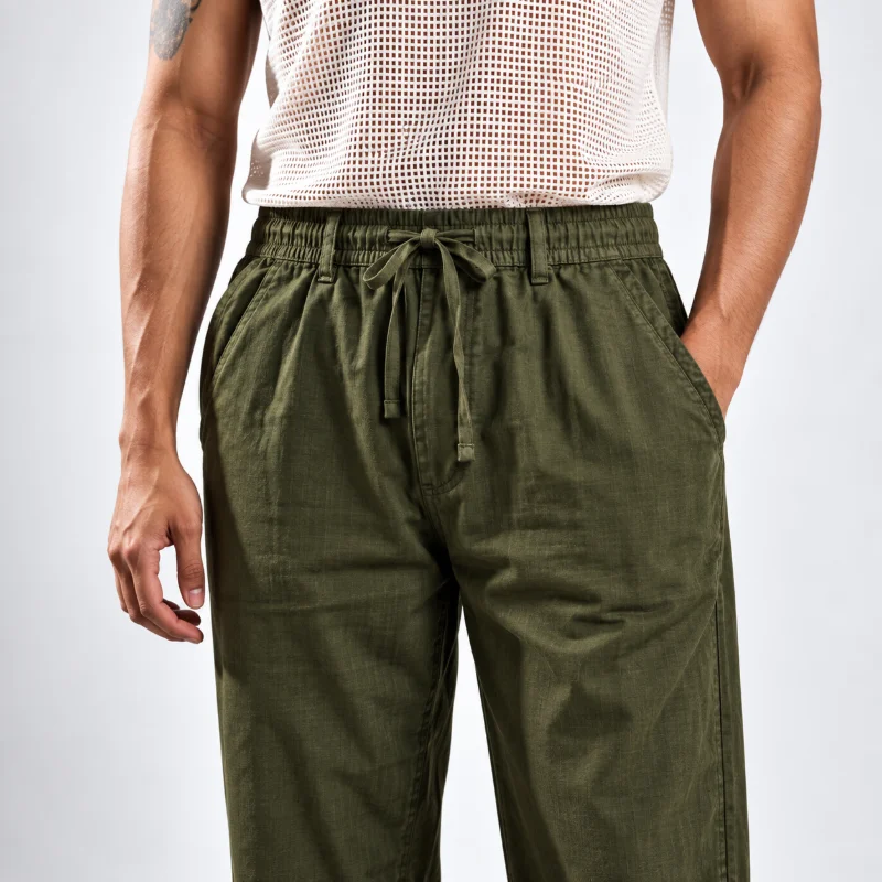 Remi Cotton Relaxed Fit Trouser - (Black + Olive Green) - Image 3