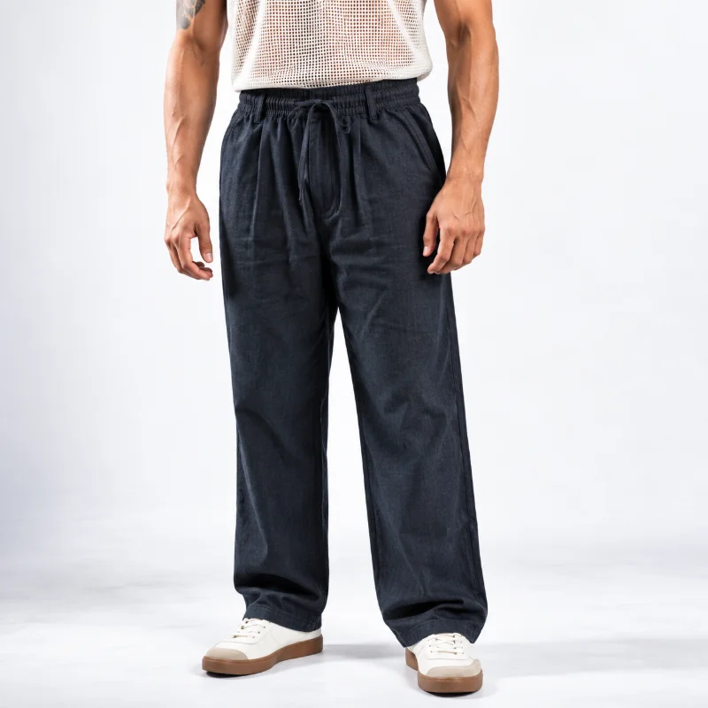 Remi Cotton Relaxed Fit Trouser - (Dark Navy Blue + Taupe Brown) - Image 5