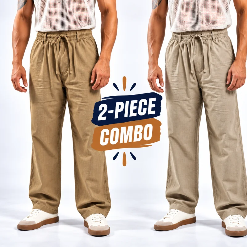 Remi Cotton Relaxed Fit Trouser - (Light Beige + Taupe Brown)