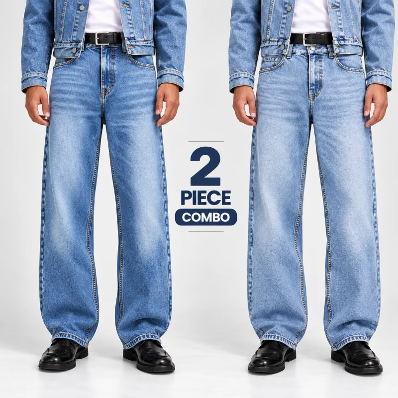 Jack & Jones Baggy Relaxed Fit Jeans Combo (Sky Blue + Ice Blue)