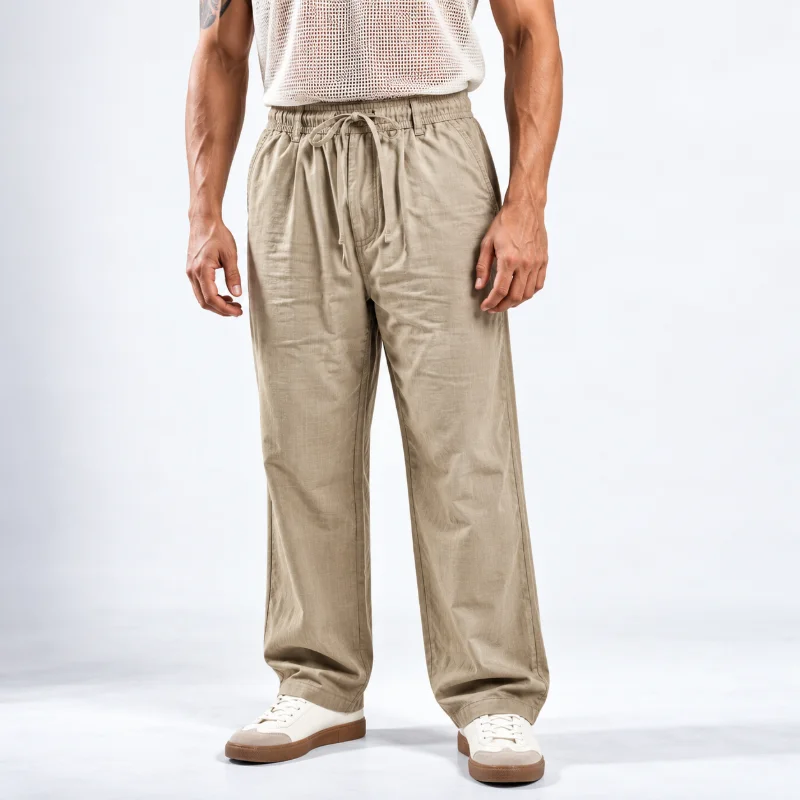Remi Cotton Relaxed Fit Trouser - (Black + Light Beige) - Image 3