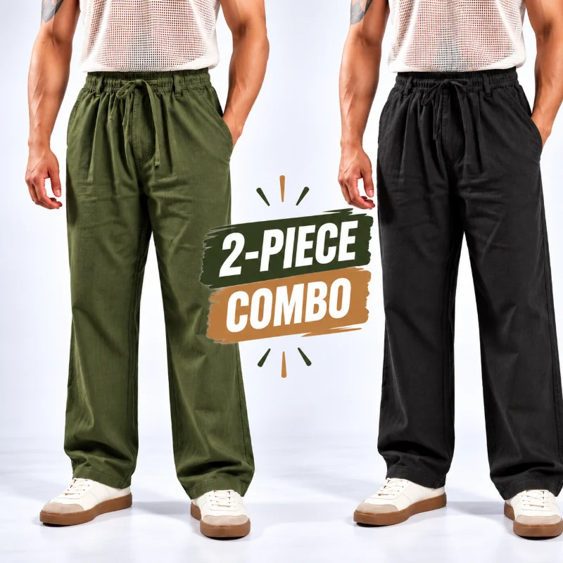 Remi Cotton Relaxed Fit Trouser - (Black + Olive Green)