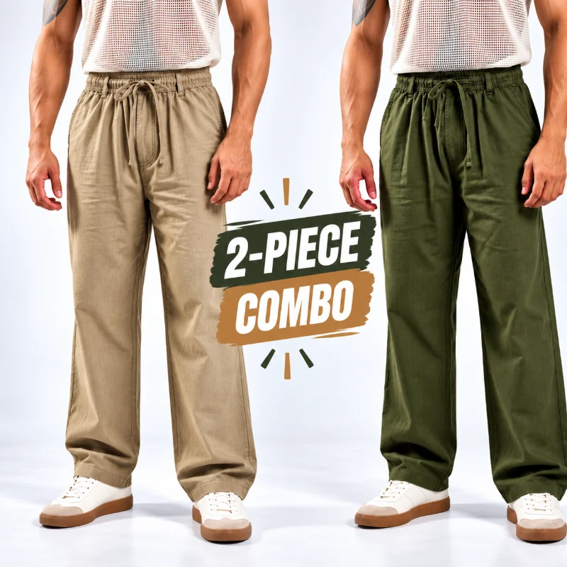 Remi Cotton Relaxed Fit Trouser - (Olive Green + Light Beige)