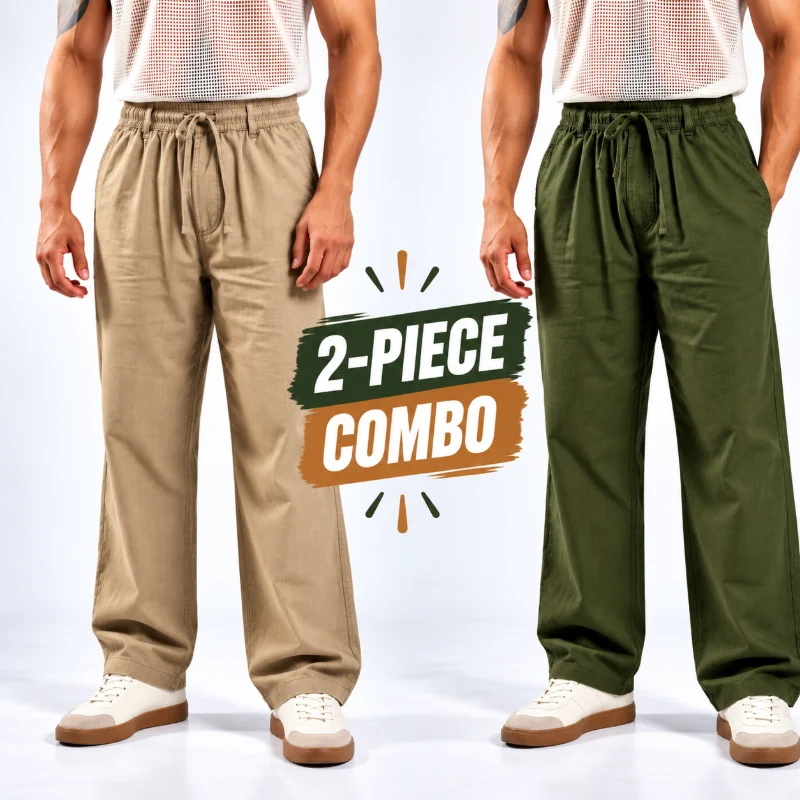 Remi Cotton Relaxed Fit Trouser - (Olive Green + Taupe Brown)