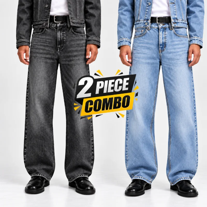 Jack & Jones Baggy Relaxed Fit Jeans Combo (Ice Blue + Charcoal Black)