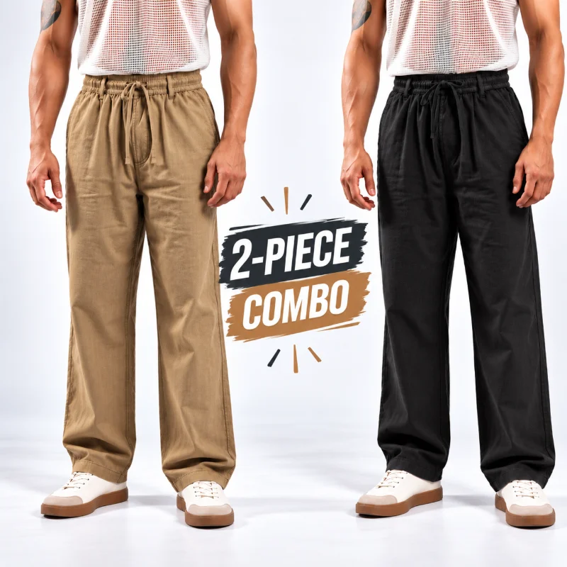 Remi Cotton Relaxed Fit Trouser - (Black + Taupe Brown)