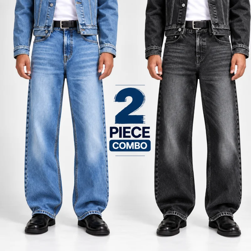 Jack & Jones Baggy Relaxed Fit Jeans Combo (Sky Blue + Charcoal Black)
