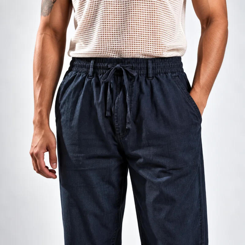 Remi Cotton Relaxed Fit Trouser - (Dark Navy Blue + Taupe Brown) - Image 4