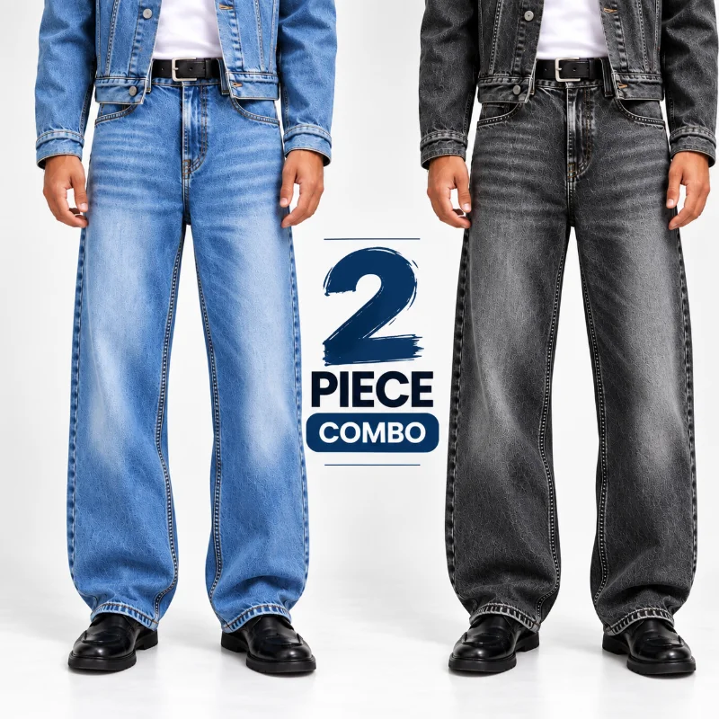 Jack & Jones Baggy Relaxed Fit Jeans  Combo (Sky Blue + Charcoal Gray)