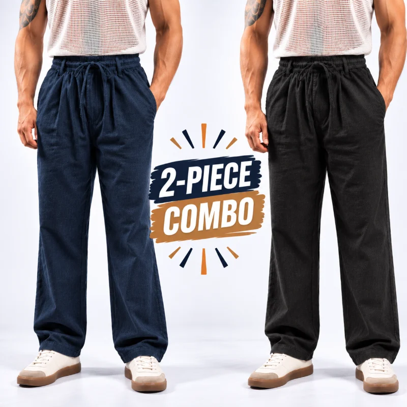 Remi Cotton Relaxed Fit Trouser - (Black + Dark Navy Blue)