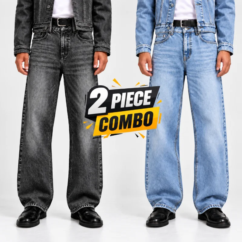 Jack & Jones Baggy Relaxed Fit Jeans Combo (Charcoal Gray + Ice Blue)