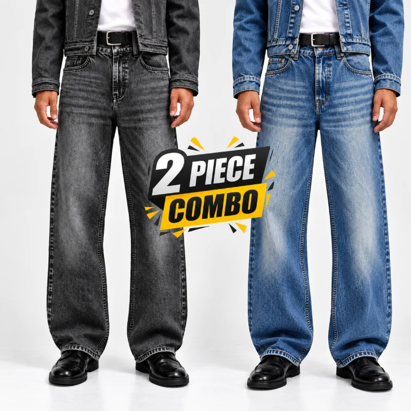 Jack & Jones Baggy Relaxed Fit Jeans Combo (Charcoal Gray + Vintage Blue)