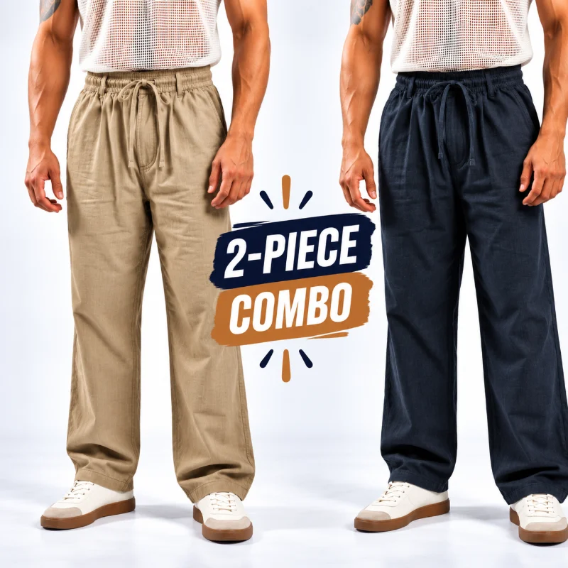 Remi Cotton Relaxed Fit Trouser - (Dark Navy Blue + Taupe Brown)