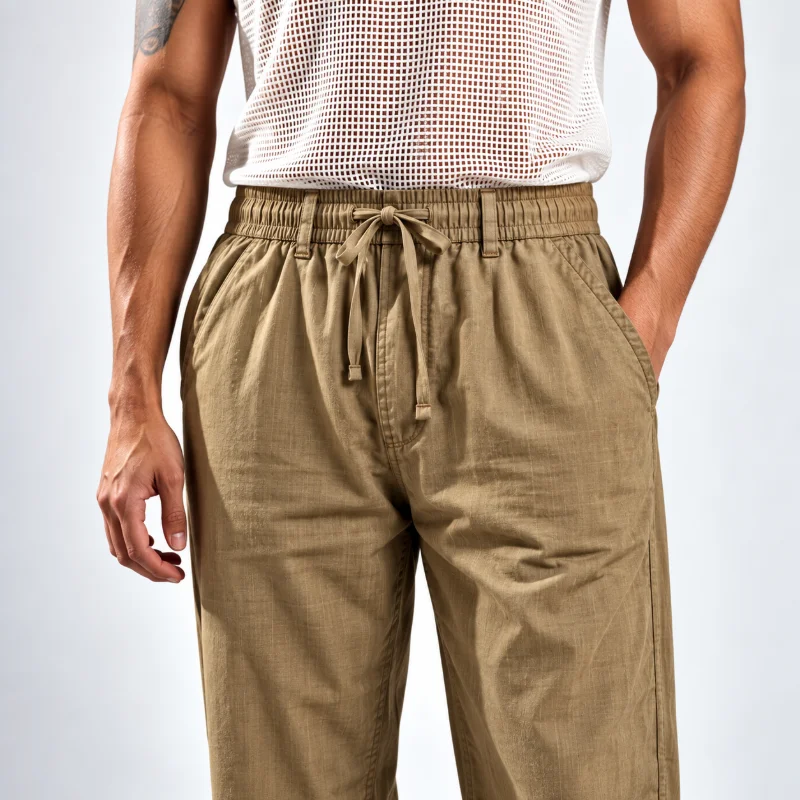 Remi Cotton Relaxed Fit Trouser - (Dark Navy Blue + Taupe Brown) - Image 2