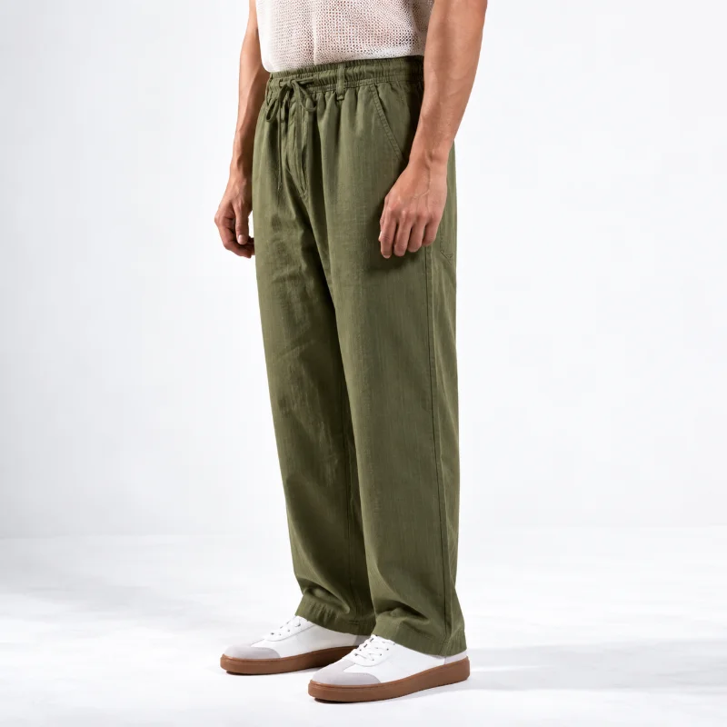 Remi Cotton Relaxed Fit Trouser - Olive Green
