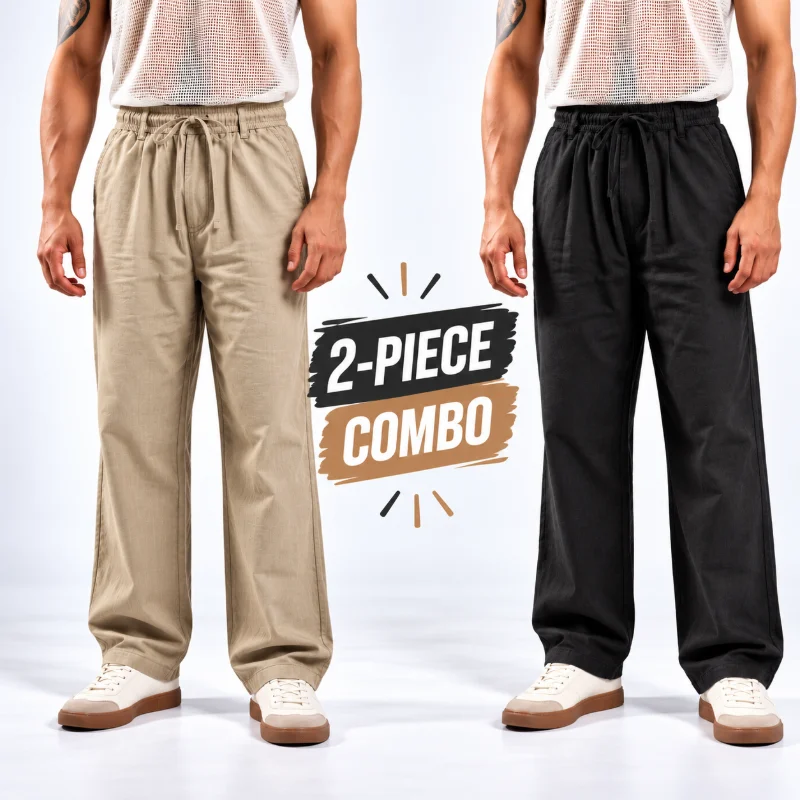 Remi Cotton Relaxed Fit Trouser - (Black + Light Beige)