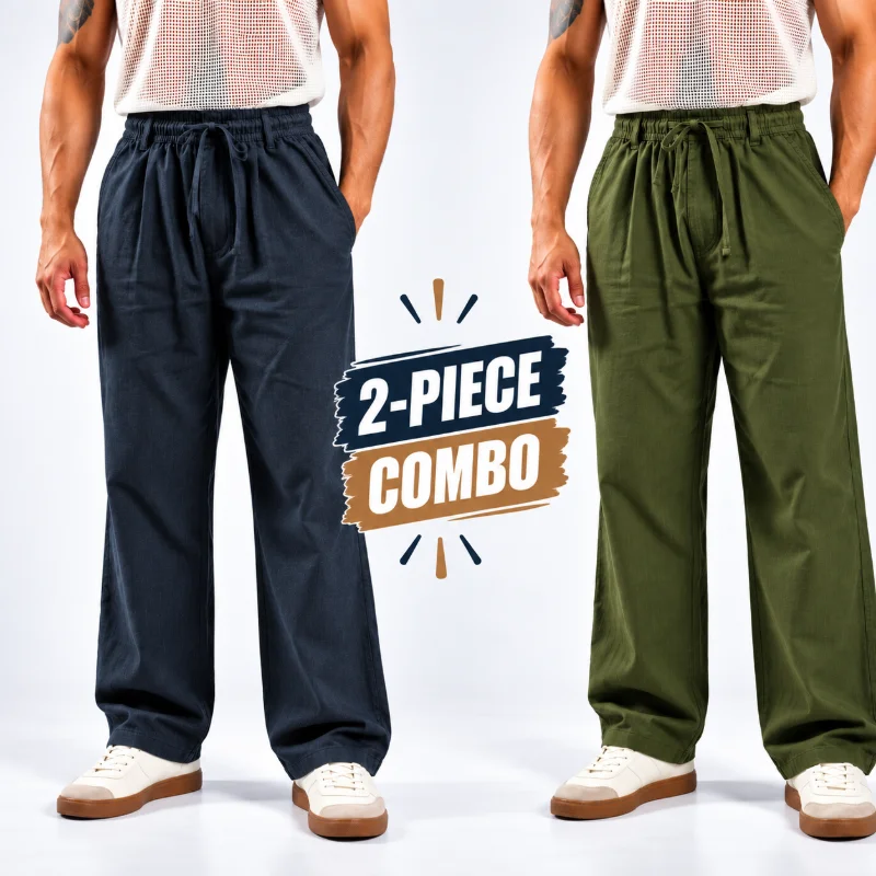 Remi Cotton Relaxed Fit Trouser - (Olive Green + Dark Navy Blue)